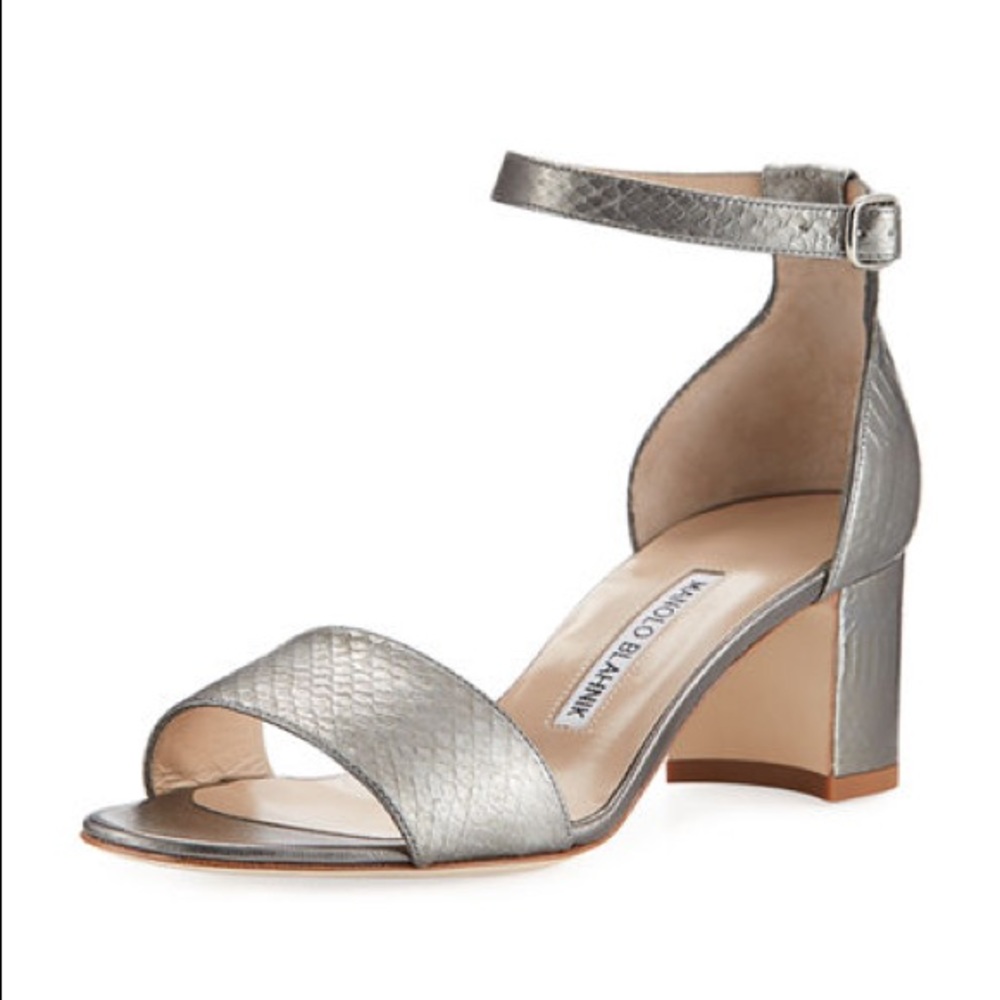[manolo blahnik] lauratom snake embossed sandal